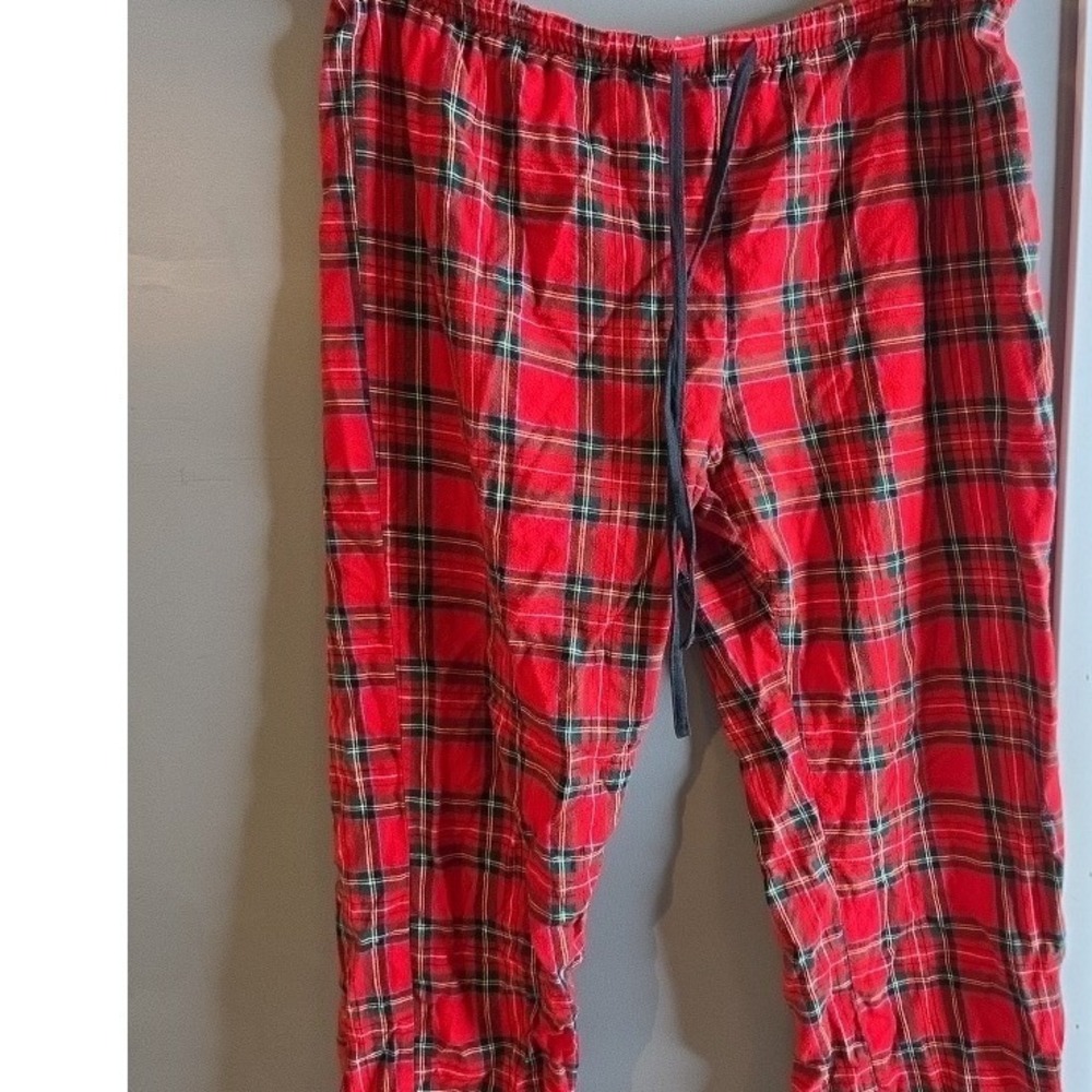 Red Plaid Pajama Pants Mens Large Drawstring Tartan Sleepwear Loungewear